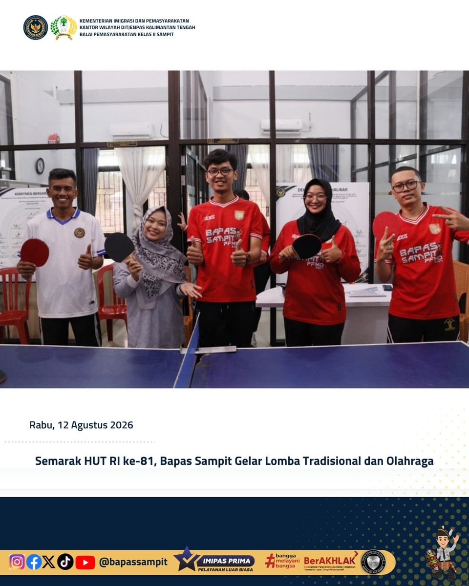 bapas_sampit's tweet photo. Semarak HUT RI ke-81, Bapas Sampit Gelar Lomba Tradisional dan Olahraga

Selengkapnya pada:
https://t.co/0bSDuNQ5wZ

Humas Bapas Sampit

#kemenimipas
#Ditjenpas
#pemasyarakatan
#HUTRI
#DitjenpasKalteng
#Hensah
#infomipas https://t.co/PDeaxPlBhy