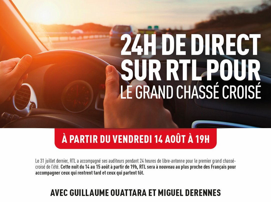 RTL_presse's tweet photo. 🔴 RTL aux côtés des Français tout l’été : 24H de direct pour le grand chassé-croisé
📅 Dès ce vendredi 14 août à 19h
📌 Information, jeux, musique, souvenirs de vacances... @guillaumeouat et @miguelderennes et les envoyés spéciaux RTL vous accompagnent sur les routes de France ! https://t.co/SEKipuqpX7