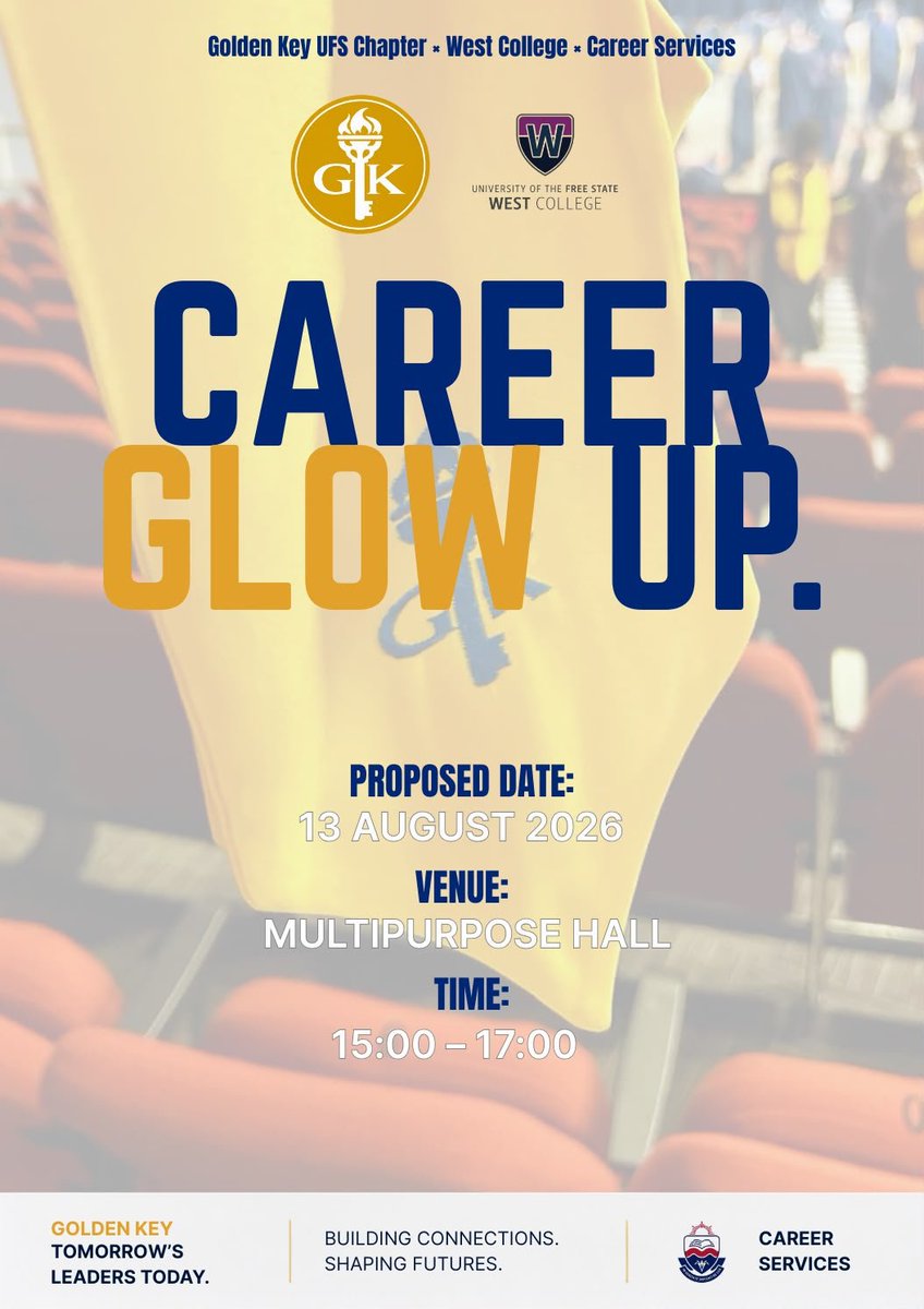 GoldenKey_UFS's tweet photo. Join us today to ensure that you have a glowing CV and other useful skills to enter the job market 💼✨ 
#gksa #yesgk https://t.co/rkPUVbuiUO