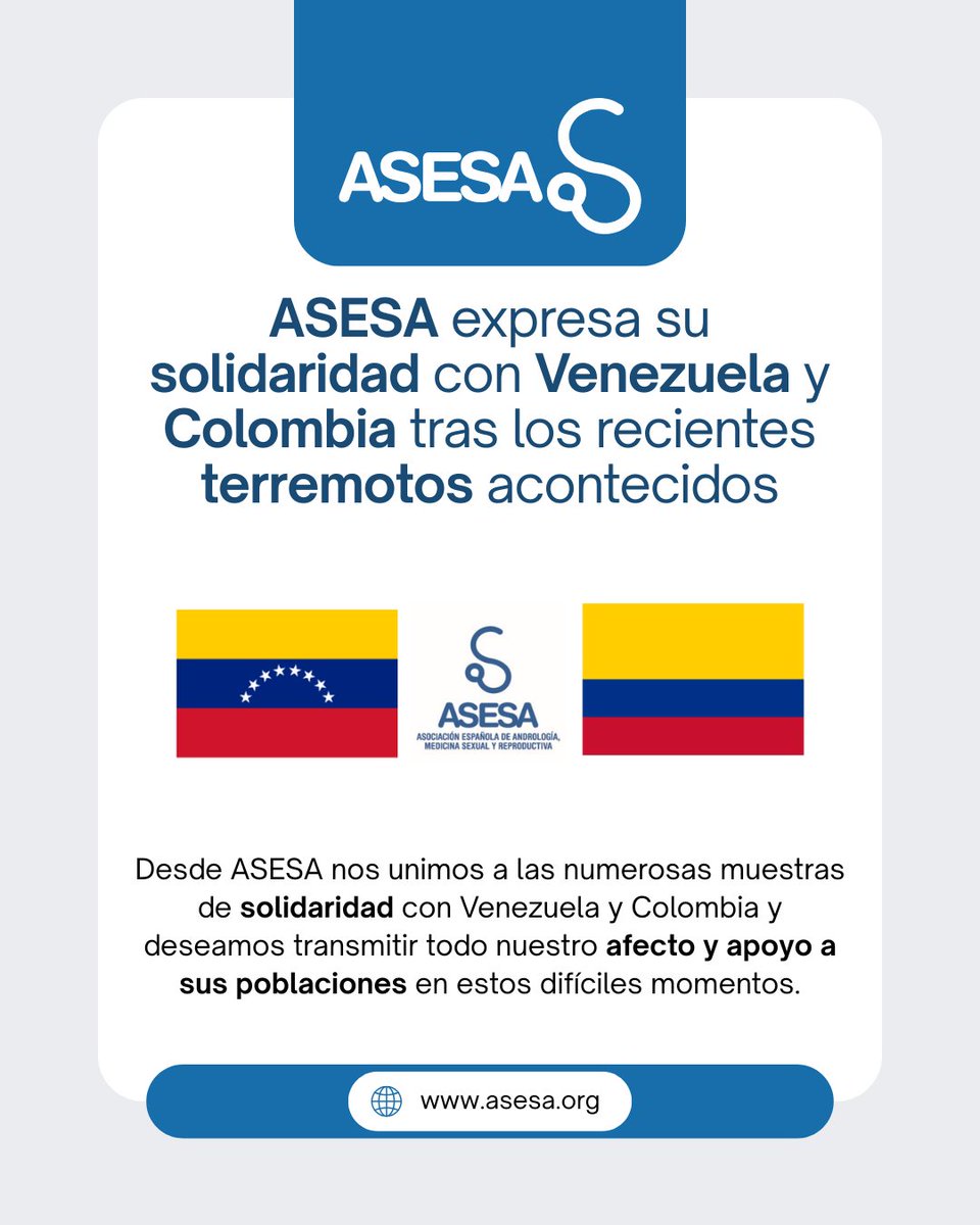 ASESAorg's tweet photo. Desde ASESA expresamos nuestra solidaridad y apoyo a los pueblos de Colombia y Venezuela tras los recientes movimientos sísmicos registrados en la región.

Nuestro pensamiento está con las víctimas, sus familias y todas las personas afectadas. https://t.co/tfuLs9mmSX