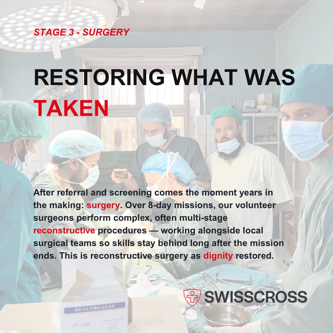 SWISSCROSS's tweet photo. Every journey starts with someone who sees you. Local hospitals &amp; community partners on the ground in #Erbil and #Kabul identify patients living with long-neglected injuries from conflict — and open the door to care. No case too complex, no injury too old. #reconstructivesurgery https://t.co/1i4KW2txYP