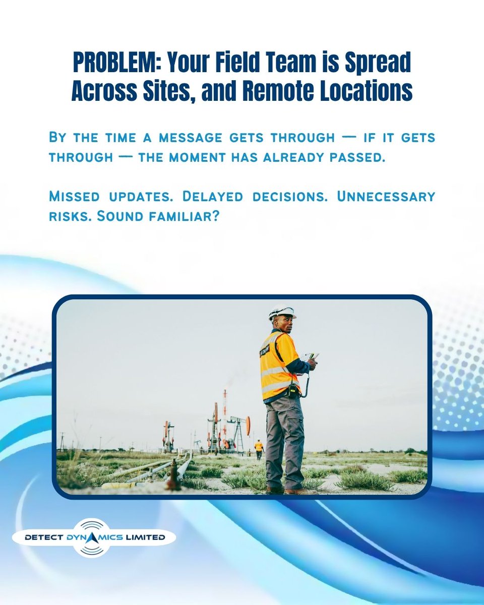 DetectDynamics's tweet photo. Slow communication in oil &amp; gas = unnecessary risk. ⛽

Push-to-talk tech gives field teams instant voice communication across remote sites, facilities &amp; routes. 🎙️

Faster messages. Faster decisions. Safer crews. 🛡️

#PushToTalk #OilAndGas #PTT #ConnectedWorker #WorkforceSafety https://t.co/PZK8nTLuys