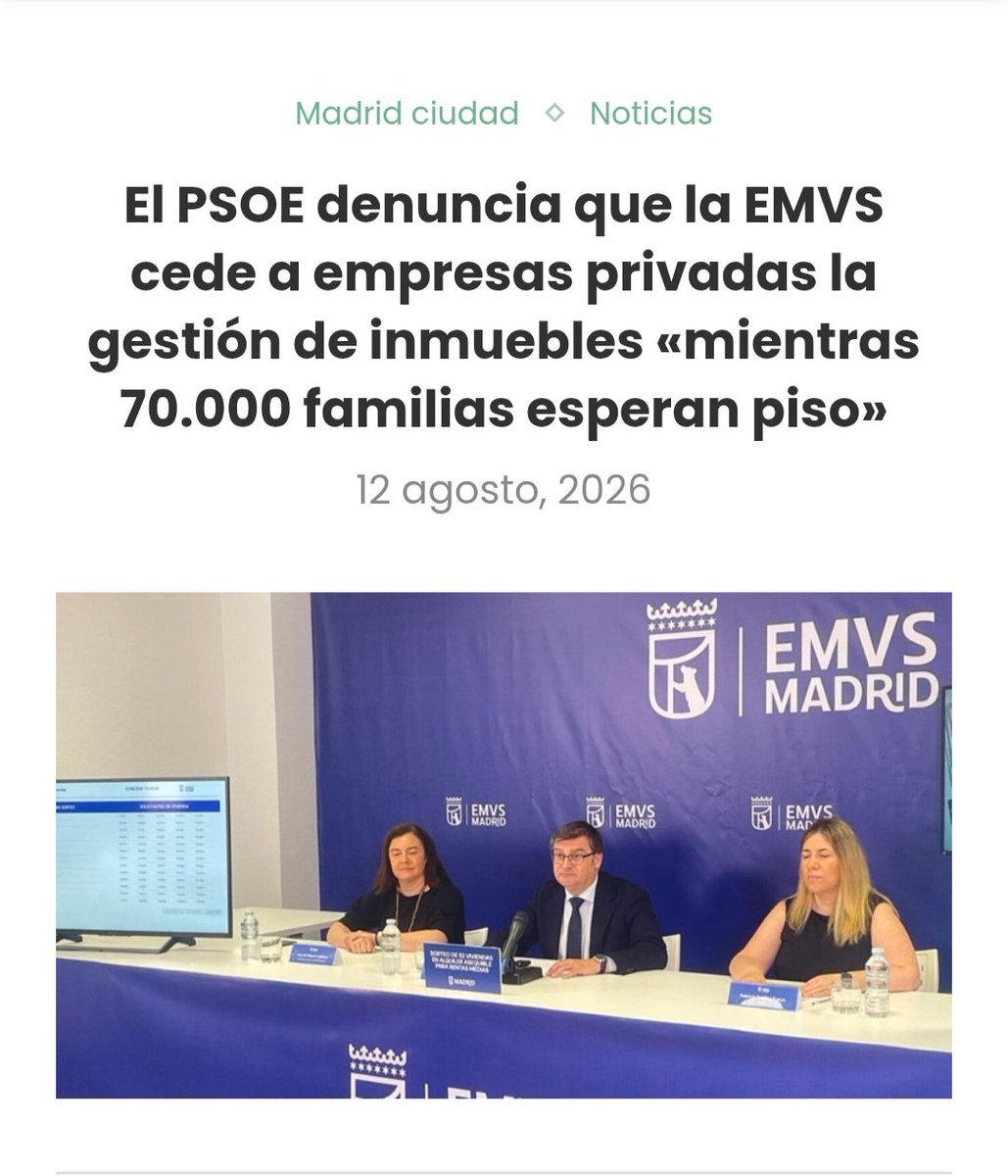 pebarrero's tweet photo. Almeida está convirtiendo la EMVS en una inmobiliaria low cost.

🏗️ 61 parcelas públicas cedidas para casi 5.000 viviendas.
💰 Más de 26 M€ para externalizar gestión y servicios.
🏠 Cerca de 70.000 familias esperando vivienda pública.

Menos EMVS, más negocio privado.

La vivienda pública se construye y se gestiona desde lo público. No se privatiza.

👉 https://t.co/wSfAPxX98P