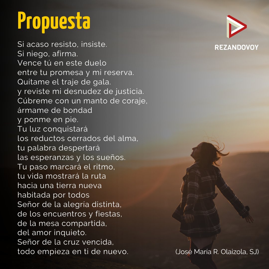 JesuitasESP's tweet photo. Si acaso resisto, insiste.
Si niego, afirma.
Vence tú en este duelo
entre tu promesa y mi reserva. https://t.co/xhIjFHCZM1