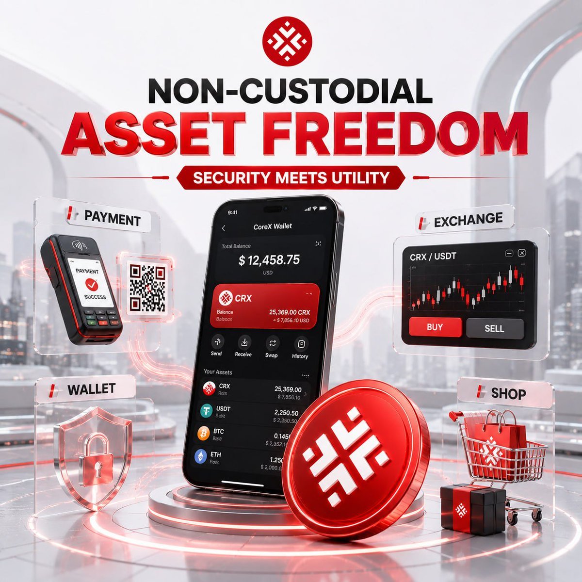 CorexCenter's tweet photo. NON-CUSTODIAL ASSET FREEDOM: SECURITY MEETS UTILITY

True financial freedom means owning your private keys. CoreX Wallet offers complete non-custodial security combined with direct access to payments and e-commerce. Total asset ownership without compromise. Take control with CoreX!

#CoreX #CoreXWallet #Web3Wallet #NonCustodial #CRX #CryptoSecurity #DigitalAssets