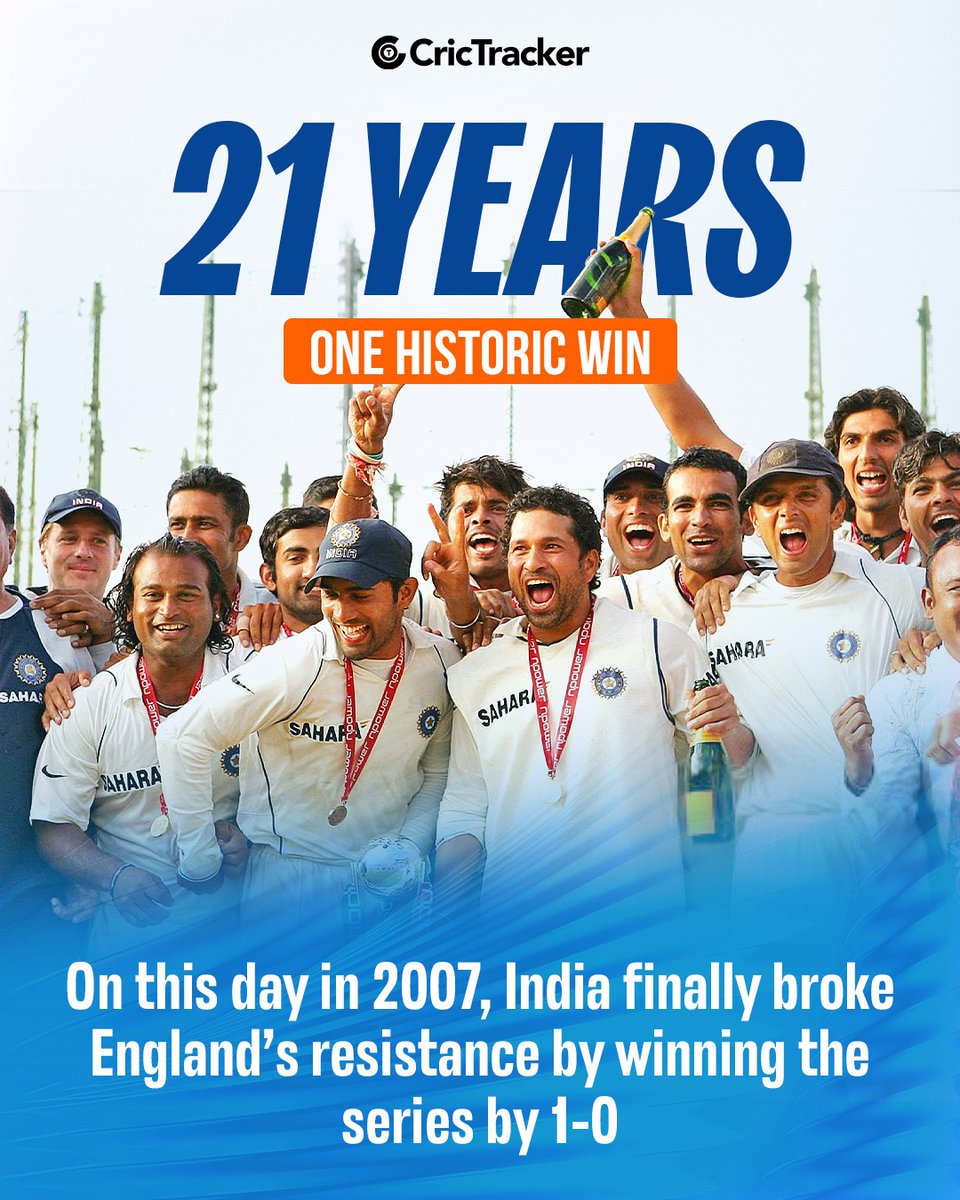 Cricketracker's tweet photo. On this day in 2007, India scripted history in England, ending a 21-year wait for a Test series victory.
Since then, England has remained unfinished business for India in Test cricket
#ENGvsIND https://t.co/2MHzECqfXx