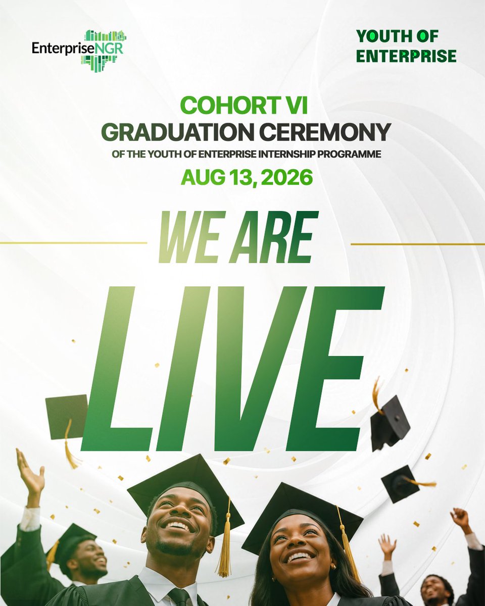YOENigeria's tweet photo. And we are live! 🎓✨
Cohort VI of the Youth of Enterprise Internship Programme is celebrating a major milestone.
Join us: https://t.co/VV9YK7vtAf
#YouthOfEnterprise #YOE #CohortVI #Graduation #YouthDevelopment #EnterpriseNGR https://t.co/6ruNtzO3oC