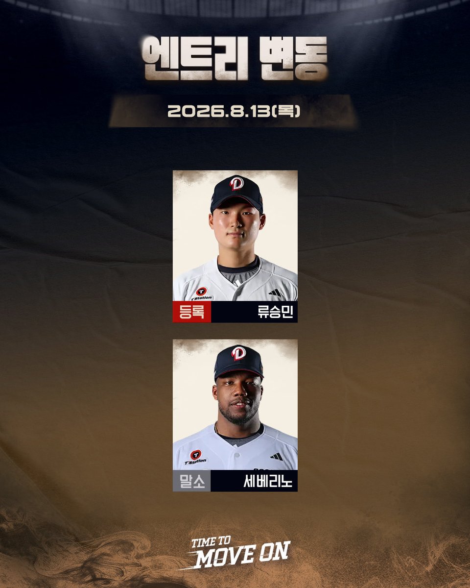 doosanbears1982's tweet photo. [엔트리 등록/말소]

8월 13일(목) vs 한화 @잠실

· 등록: 류승민
· 말소: 세베리노

#두산베어스 #doosanbears 
#KBO리그 #정규시즌 #등록말소 https://t.co/XWxTPKCF4w