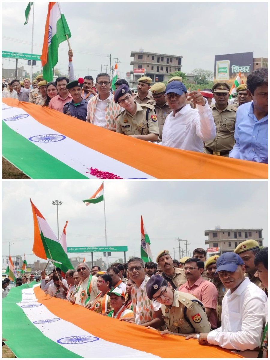 DMKanpurDehat's tweet photo. 🇮🇳 हर घर तिरंगा अभियान 🇮🇳

आज #हर_घर_तिरंगा अभियान के अंतर्गत माननीय कैबिनेट मंत्री/प्रभारी मंत्री डॉ. संजय कुमार निषाद जी की अध्यक्षता व माननीय विधायक रसूलाबाद श्रीमती पूनम संखवार जी,माननीय विधान परिषद सदस्य अविनाश सिंह चौहान जी,माननीय जिला पंचायत अध्यक्ष नीरज रानी जी, अन्य माननीय जनप्रतिनिधियों, जिलाधिकारी श्री कपिल सिंह, पुलिस अधीक्षक, मुख्य विकास अधिकारी, अधिकारियों-कर्मचारियों, शिक्षकगण, व्यापारियों एवं छात्र-छात्राओं की सहभागिता से अकबरपुर इंटर कॉलेज से लोकतंत्र सेनानी स्व. संतोष शुक्ल बस स्टैंड तक भव्य तिरंगा यात्रा निकाली गई।
इस दौरान सामूहिक रूप से वंदे मातरम् व राष्ट्रगान का गायन भी किया गया। माननीय जनप्रतिनिधियों एवं जिलाधिकारी द्वारा जनपदवासियों से अपने घरों, प्रतिष्ठानों एवं कार्यालयों पर तिरंगा फहराकर अभियान में सक्रिय सहभागिता निभाने का आह्वान किया।

@CMOfficeUP
@spgoyal
@ChiefSecyUP
@sanjaychapps1
@InfoDeptUP
#HarGharTiranga #हरघरतिरंगा #TirangaYatra #VandeMataram