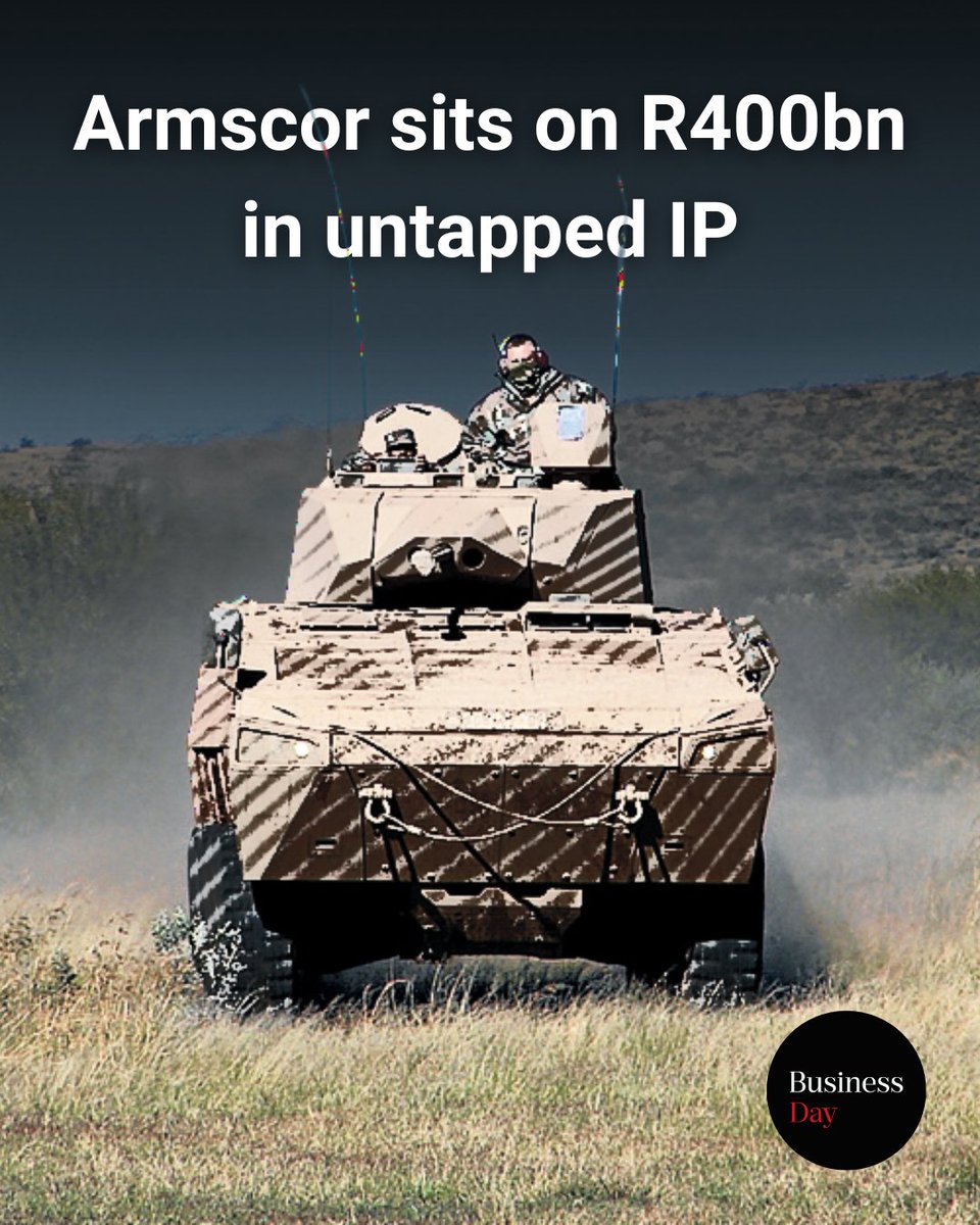 BDliveSA's tweet photo. Armscor is seeking consultants to review its intellectual property, technical expertise and facilities as it builds a business case for new revenue streams. A 2016 study found its IP portfolio could be worth more than R400bn if fully industrialised.

https://t.co/cdVtUOruy0 https://t.co/GgCjL3bU37