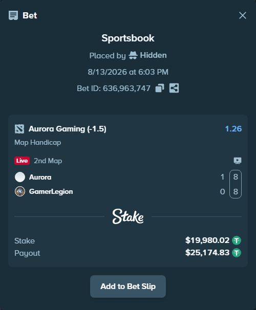 stakehighroller's tweet photo. $20,000 backing Aurora Gaming (-1.5) · Map Handicap at 1.26. Dialed in.

@AuroraGamingGG #TI #Dota2 https://t.co/BC1QrqpMZT