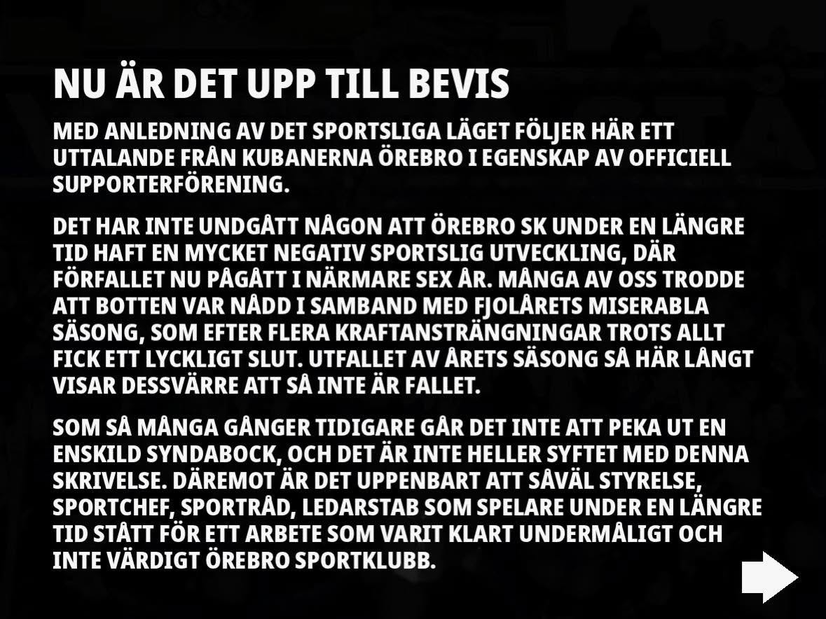 Kubanerna's tweet photo. KOMMUNIKÉ FRÅN KUBANERNA ÖREBRO MED ANLEDNING AV DET SPORTSLIGA LÄGET https://t.co/qxzbRuUZSg