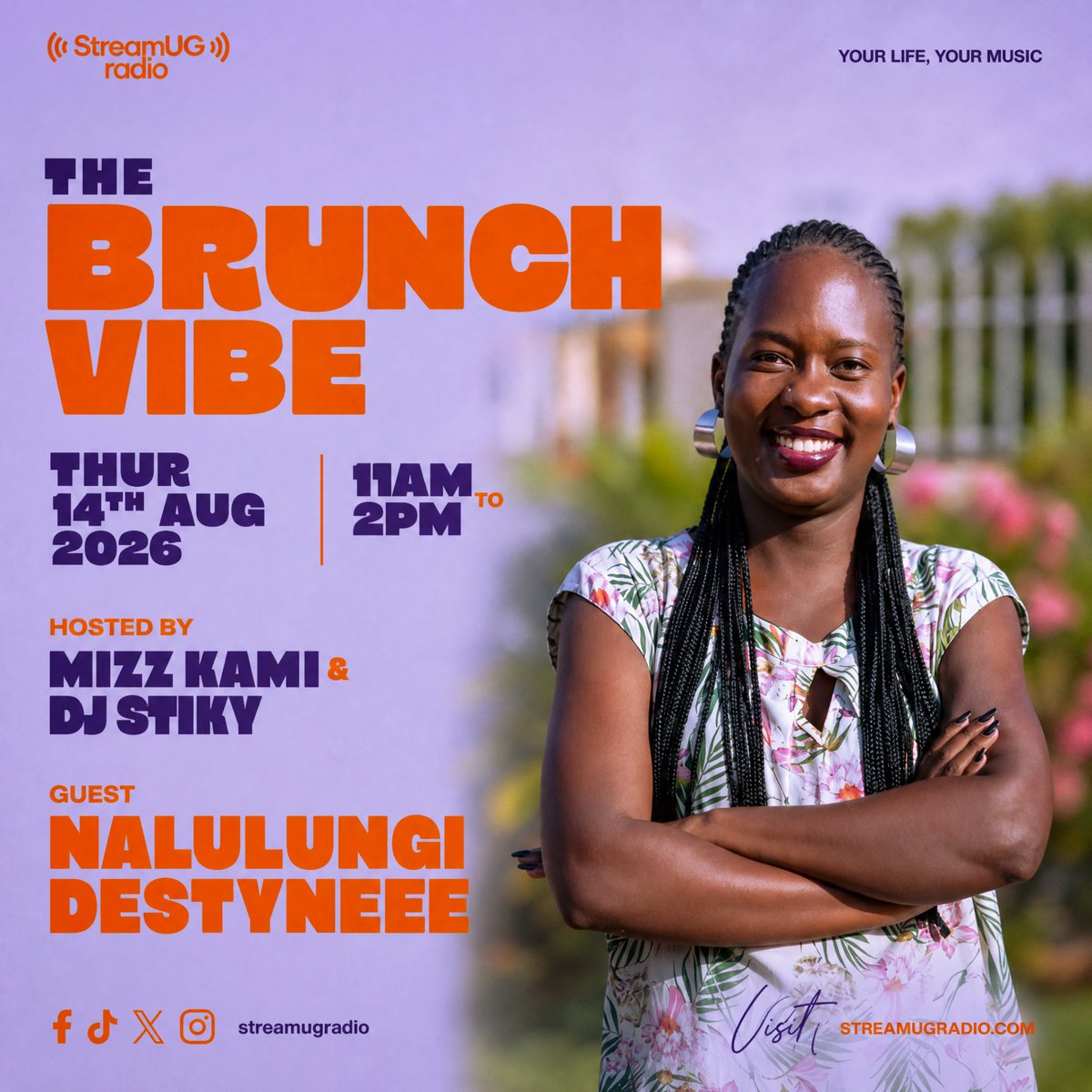 StreamUGRadio's tweet photo. The Brunch Vibe is back! 🔥✨ Catch Mizz Kami & DJ Stiky with special guest Nalulungi Destynee this Thursday from 11AM–2PM. Don’t miss the vibe! 🎶🧡
🎧 Listen live: https://t.co/pC9L5rCMIv
@Nalulungi_ @Deejay_Stiky #StreamUG https://t.co/6YDc94ooHj