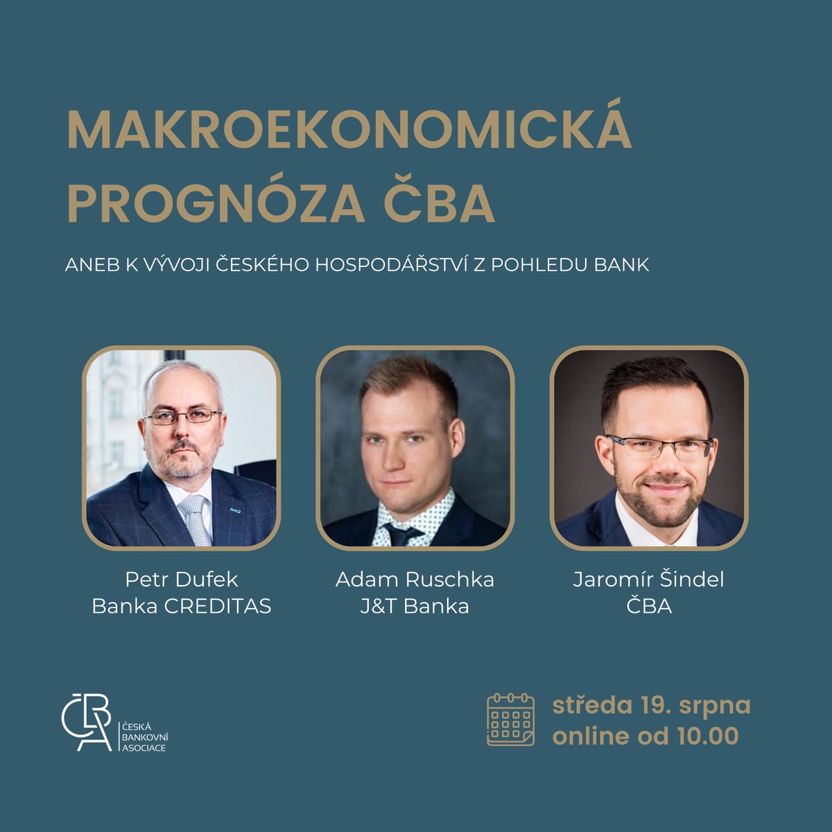 cba_cz's tweet photo. 📢 Jak se bude vyvíjet česká ekonomika? Jaké úrokové sazby či inflaci očekávat? Sledujte Makroekonomickou prognózu ČBA s @PetrDufek15 (@bankacreditas), Adam Ruschka (@jtbanka_cz) a @JaromirSindel (ČBA). Příští týden ve středu od 10.00 na našem YouTube ▶️ https://t.co/BLQPN0Mcu9 https://t.co/rckNVD7Qqz