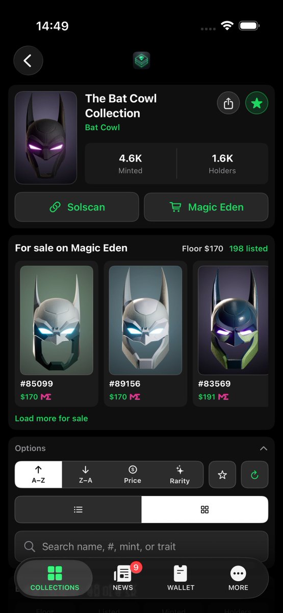 dcdigitalart's tweet photo. 1.5 is live for Digital Art Collectibles on iOS

What’s new:
→ News Feed with live 🦇 DC @MagicEden sales
→ Optional Sales &amp; Offers Alerts per collection
→ Wallet Improvements (VIP)
→ Share Any Comic, Bat Cowl or Collection

Free App Store update - Alerts in More ✌️ https://t.co/U1UJUtXWPZ