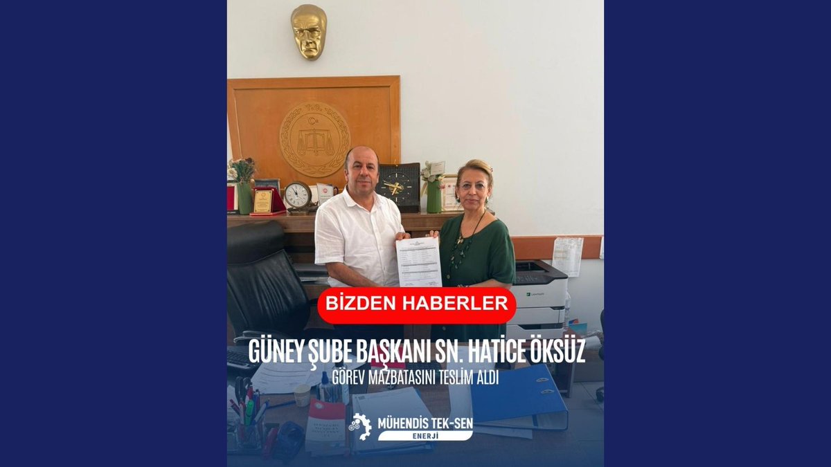 MuhTekEnerji's tweet photo. Mühendis Tek-Sen ENERJİ Güney Şube Başkanımız Sn. Hatice Öksüz, Selçuklu İlçe Seçim Müdürü Sn. Mehmet Özkan’dan mazbatasını alarak Güney Şubemizdeki görevine resmen başladı.

Yeni dönemde Güney Şube Başkanımız Hatice Öksüz ve yönetim kurulunun; üyelerimizin hak ve menfaatlerini daha ileriye taşımak, mesleğimizin itibarını güçlendirmek ve sendikal mücadelemizi daha da büyütmek adına önemli çalışmalara öncülük edeceğine inanıyoruz.

Kendisine ve kıymetli ekibine yeni görev dönemlerinde başarılar diliyor; birlik ve beraberlik içerisinde, güçlü bir dayanışma ruhuyla güzel işlere imza atmalarını temenni ediyoruz.

Enerjimiz Üyemiz, Gücümüz Mesleğimiz!

🌐 https://t.co/yCZtwXcMoz

#MühendisTekSenEnerji #GüneyŞube #Mühendis #TeknikPersonel