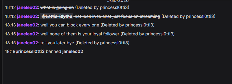 PrincessL0tti3's tweet photo. lol I didn't know twitch kept an archive of banned users messages in chat. Anyway here's the chat from what I call the battle of the scammers. This was like a week after I started streaming and only had 1 or 2 non family followers. apparently my chat rules are the tos on twitch. https://t.co/HfSTrkEcGE