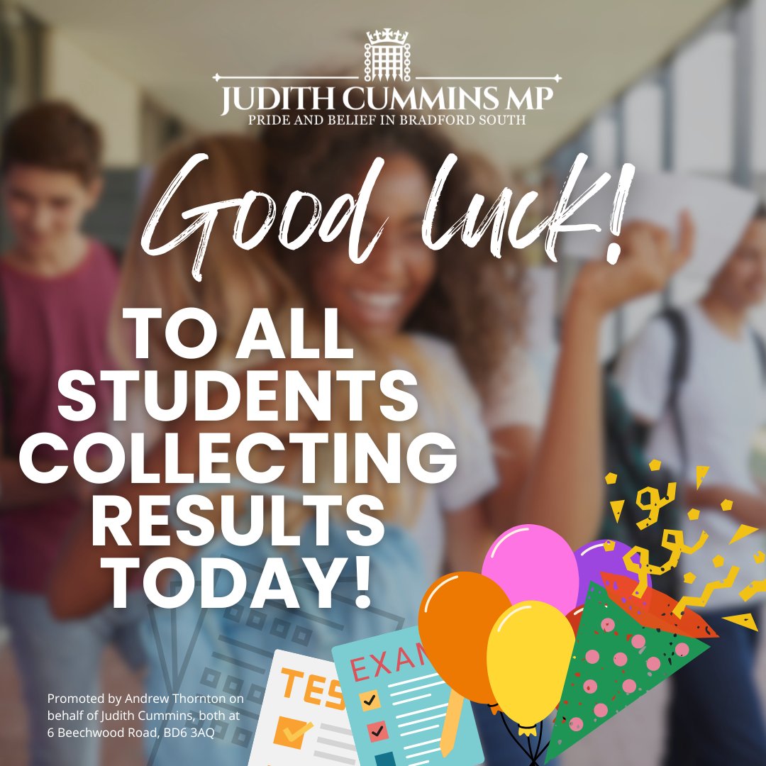 JudithCummins's tweet photo. My very best wishes to everyone getting their A-Level, T-Level and VTQ results today! https://t.co/x881TCNm6T