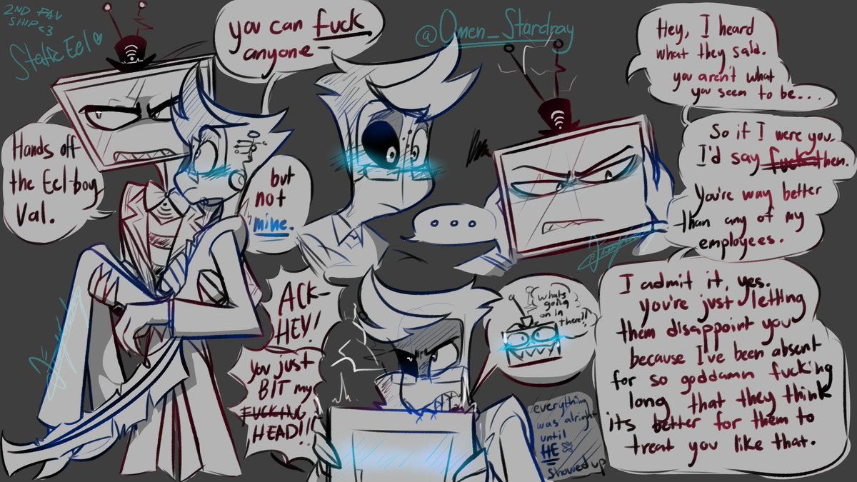 Omen_Stardray's tweet photo. Introducing my 2nd favorite ship in HzH: StaticEel!
There aren't any comics of these two understanding each other, so I vow to create one much likely soon!
#HazbinHotel #HazbinHotelEthan #HazbinHotelVox #HazbinFandom #HazbinHotel #Staticeel #Voxsistant #TVAssist #voxistant https://t.co/rMShPxbjGm