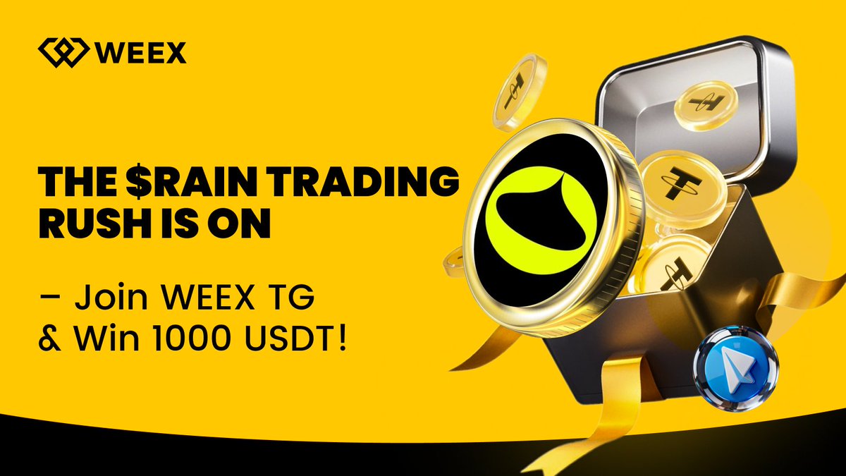 WEEX_Official's tweet photo. 🚀 The $RAIN Trading Rush is LIVE!
👑100 Winners → 10 USDT each!

How to join:
✅ Join the WEEX Telegram community: https://t.co/Iv8GFdsvYm + https://t.co/w2cZrMxGJg
✅ Deposit ≥ 20 USDT + Trade $RAIN ≥ 100 USDT
✅ Submit the registration form: https://t.co/xS5R4q3XJT

⏰ Aug 13  ~  Aug 18 (UTC) 
📲 Register on WEEX: https://t.co/YBzwqcrBlm
🔥  Enjoy 0-fee trading and unlock multiple rewards : https://t.co/kT2xsstERl
#WEEX #RAIN #Crypto #TradingRush