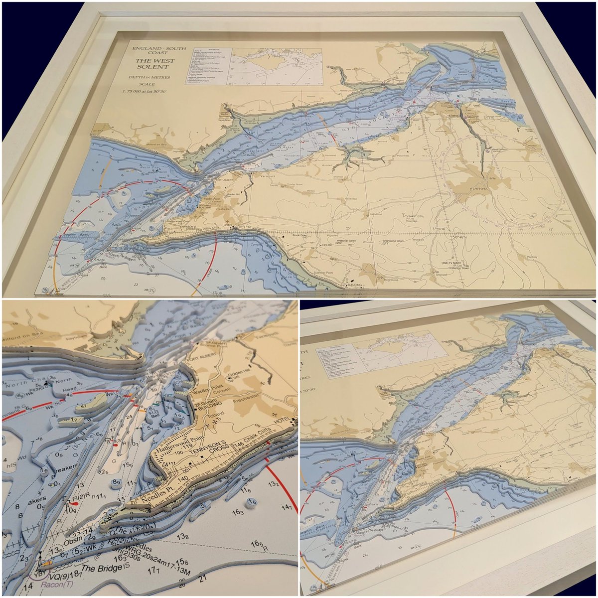 Landfall3DArt's tweet photo. Back in the workshop after my summer holiday this hand-cut nautical chart model of the West Solent is finished and framed.

Ready to travel to its new home next week.

Have a special place you’d like turned into 3D map art? https://t.co/jq5VLPhuuq

#MapArt #NauticalChartArt https://t.co/cIyqFJVzOK