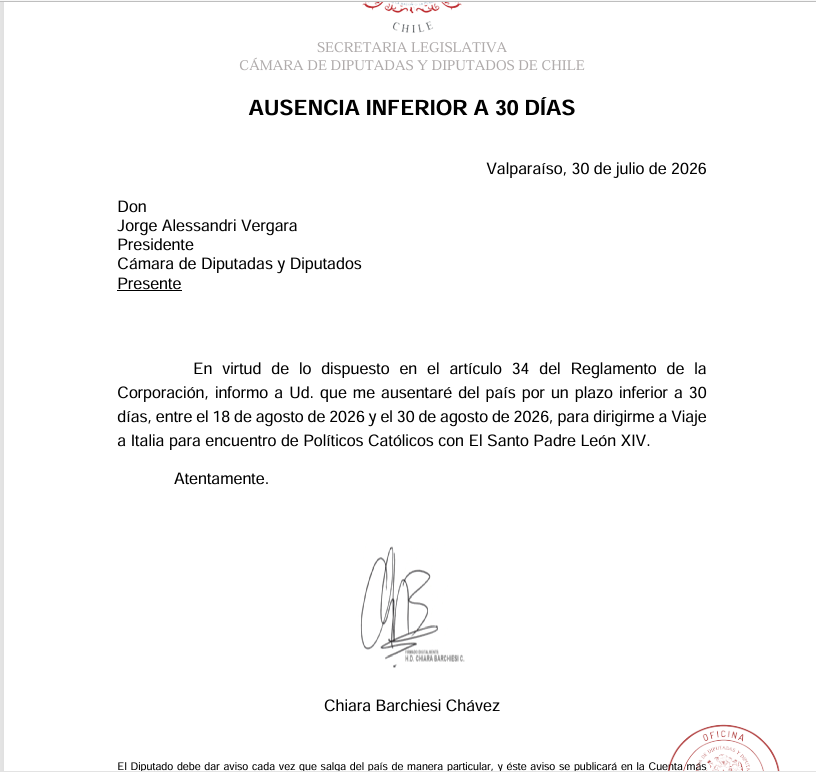 jorgecondezan's tweet photo. ¿Cuándo terminará la inasistencia de los parlamentarios con el sueldo pagado?
La diputada Barchiesi va a un encuentro de Legisladores  Católicos entre el 20 y 23 de agosto.
Da aviso de salida desde el 18 de agosto al 30 de Agosto y pide 2 días de permiso sin goce de dieta que le significará un descuento de solo $225.000 y faltará a la semana distrital sin ningún descuento.