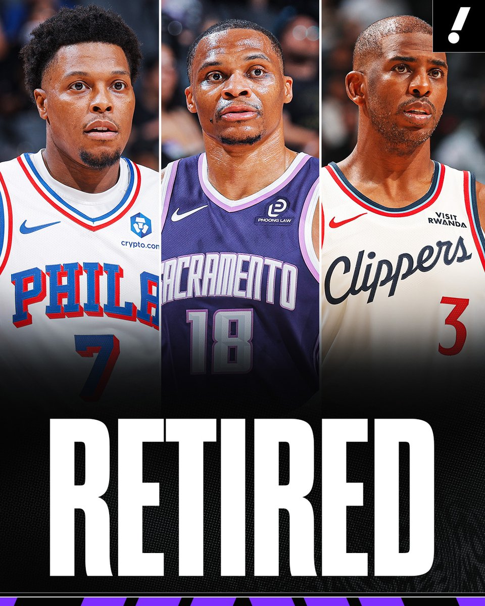 YahooSports's tweet photo. Russell Westbrook joined Kyle Lowry and Chris Paul as the latest big-name point guard to retire this year 💔

End of an era 🥺 https://t.co/pASZxEEXHV