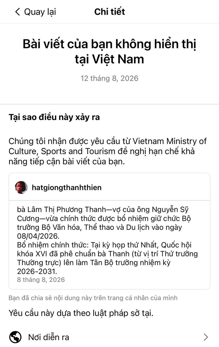 thewordvf's tweet photo. • Hàng triệu bài đăng về Nguyễn Sỹ Cương -> bị Bộ VH đề nghị meta ẩn hiện thị hoặc xoá bài. Bắt đầu răn đe đừng tin phản/động lôi kéo. https://t.co/LZYxV4vcDL