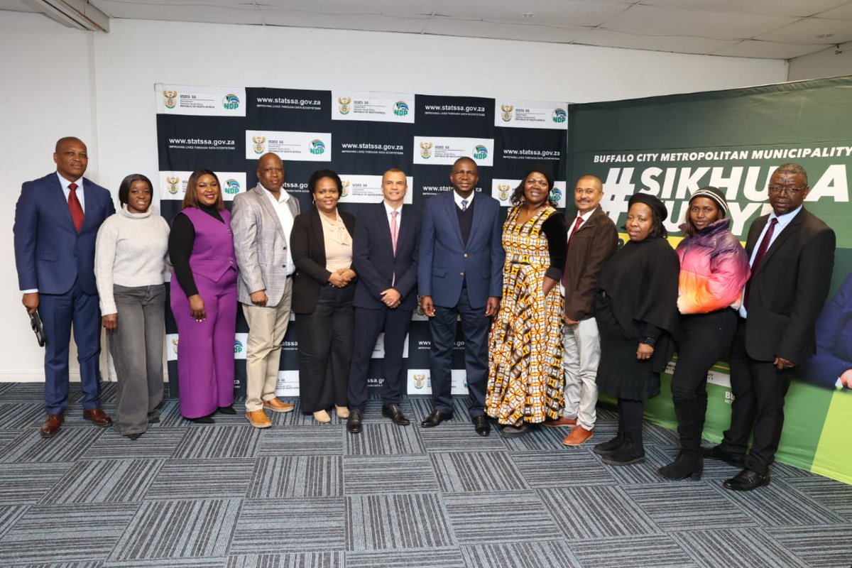 StatsSA's tweet photo. @OfficialBCMM The partnership includes training, technical support and advice, helping strengthen capacity and expertise in geospatial data.
#StatsSA #BuffaloCity #DataForChange #DigitalTransformation #DataForDevelopment #KnowYourStatsZA #GovZAUpdates #GovernmentPartnership #ACityHardAtWork https://t.co/bZlvwLxRjP