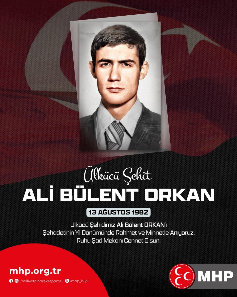FevziKocoglu's tweet photo. Ülkücü Şehidimiz Ali Bülent ORKAN’ı şehadetinin yıl dönümünde rahmet ve minnetle anıyorum. Ruhu şad mekanı cennet olsun. https://t.co/wmpxDws7Aj