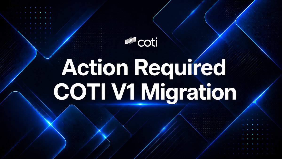 COTInetwork's tweet photo. It’s Time to Migrate COTI V1 🌄
For the COTI V1 holders in the Treasury, please migrate now. Make sure to migrate before the Treasury goes on pause at 10:00 AM UTC. 

For all other COTI V1 holders outside of Treasury, now is also a great time to migrate before its sunset. The process takes a few minutes. All you need is an ETH wallet address.

Migration guide 👇
https://t.co/nfFP7uaORQ