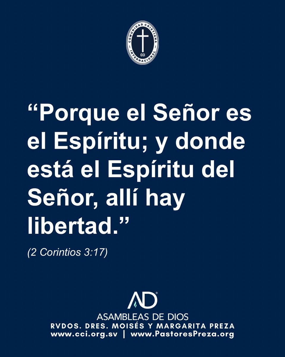 PastoresPreza's tweet photo. “Porque el Señor es el Espíritu; y donde está el Espíritu del Señor, allí hay libertad.”

(2 Corintios 3:17)

Rvdos. Dres. Moisés y Margarita Preza
https://t.co/sF1fwPLoxb https://t.co/1ouC1neLTA