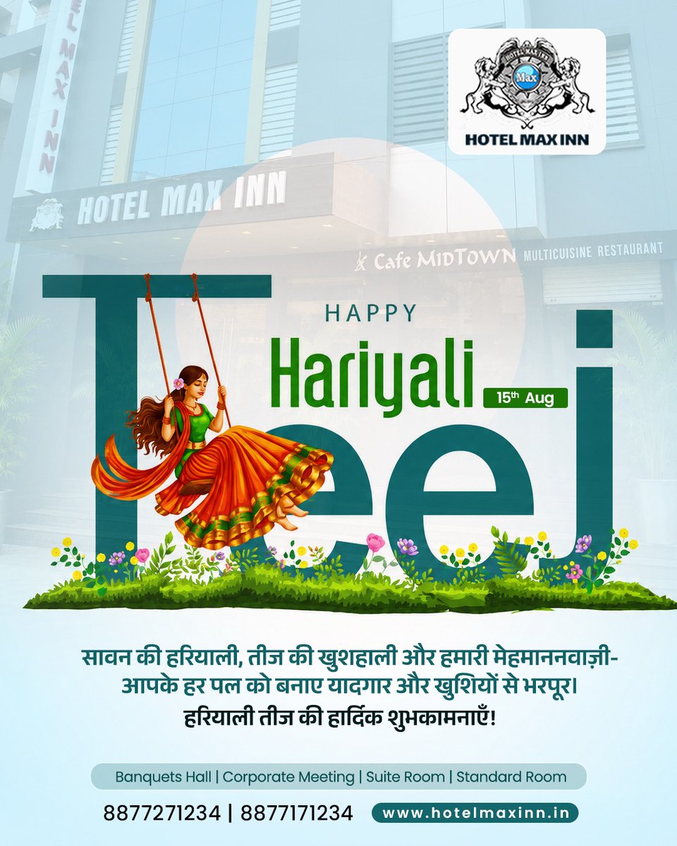 Hotel_MaxInn's tweet photo. 🌿 Celebrate the joy of Hariyali Teej with happiness, traditions, and beautiful moments. Wishing you and your loved ones a wonderful Teej from Hotel Max Inn!

📞 8877271234 | 8877171234
🌐 https://t.co/MQWXoR4OjS

#HotelMaxInn #HariyaliTeej #Teej2026 #HotelInPatna #PatnaHotels https://t.co/Oky8SsvUXw