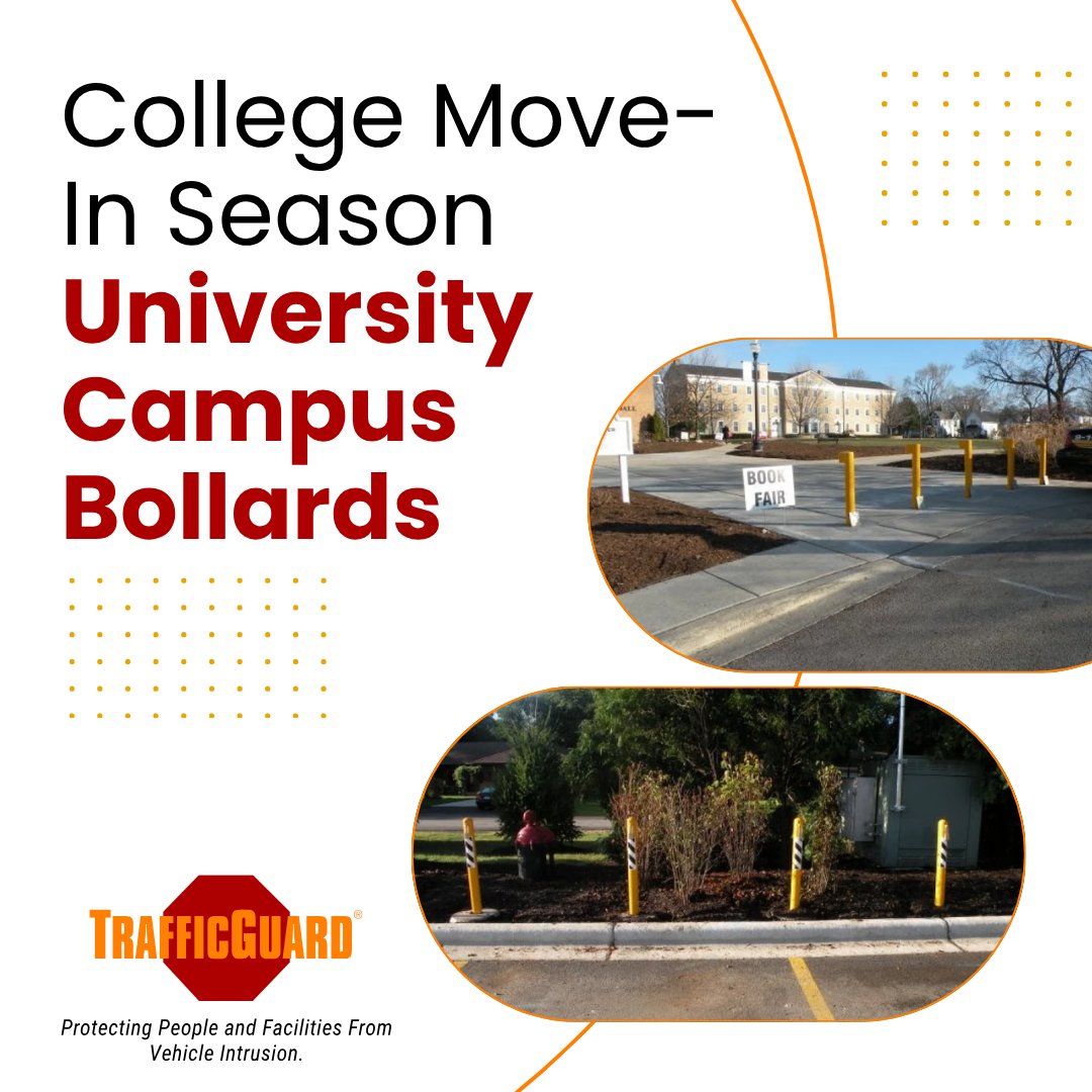 TrafficGuard's tweet photo. Move-in week means packed roads and thousands of students crossing campus at once.

University bollards keep pedestrian walkways and quads protected from vehicle traffic year-round.

https://t.co/E4Yc9UhTgC

#CollegeMoveIn #CampusSafety #TrafficGuard https://t.co/26OaY3QDn4