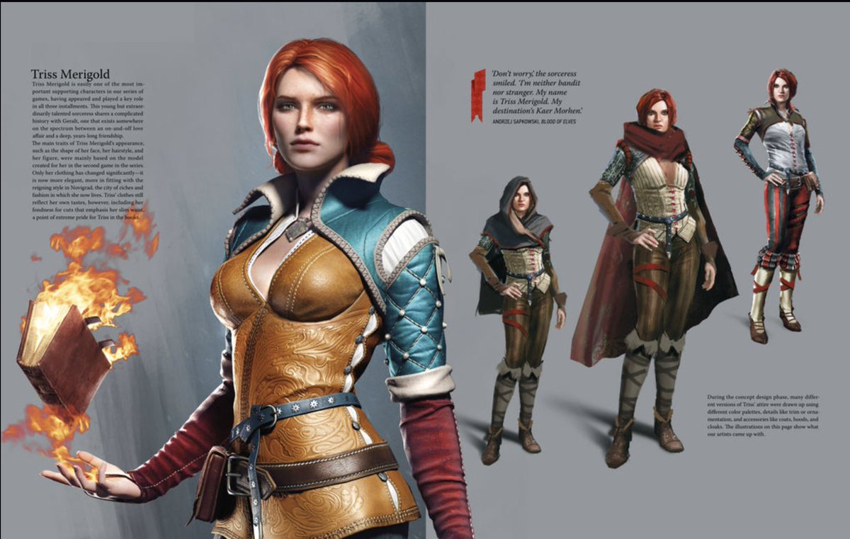 ClRl_'s tweet photo. Triss concept art from Witcher 3.  I must say the 3 outfits on the right are better than what they ended up with in W3. Excited to see how CDPR upgrades past characters in W4 after how good Ciri looks, hopefully Triss can get a more natural hair color going forward. #Witcher4 https://t.co/jKdgzehQhK