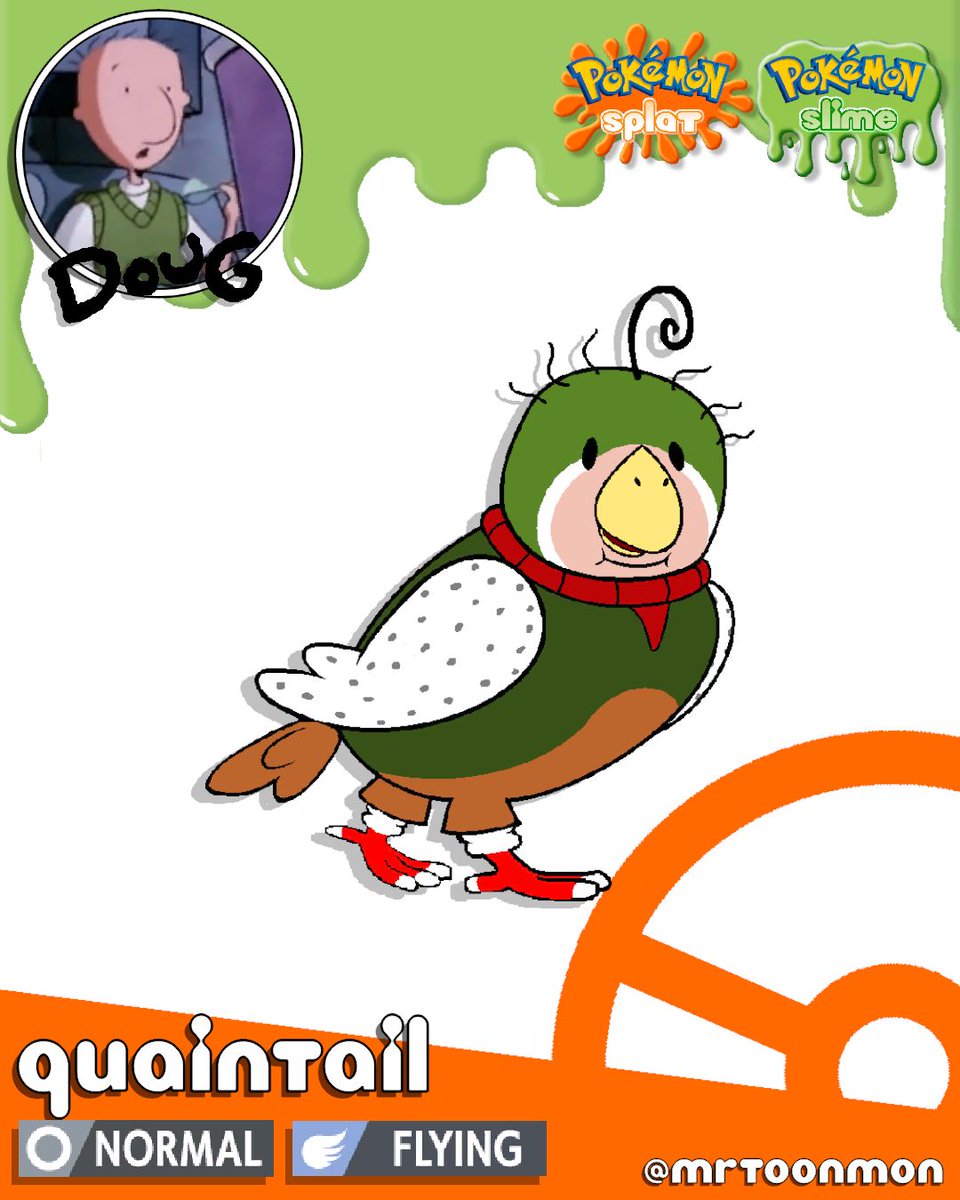 MrToonmon's tweet photo. Quaintail is, of course, a quail! The "mouth" underneath its beak is just coloration resembling a mouth, like with Bellibolt or Arbok. 
#fakemon #nickelodeon https://t.co/JdTfcLIEZ3
