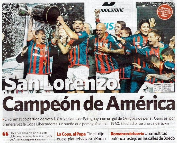 comunidadcuerva's tweet photo. 🗞️Un 13 de Agosto de 2014 #SanLorenzo alzaba por primera vez la #Libertadores y así lo reflejaban algunos diarios el día después. 🔵🏆🔴 https://t.co/NSN0JRLoTa