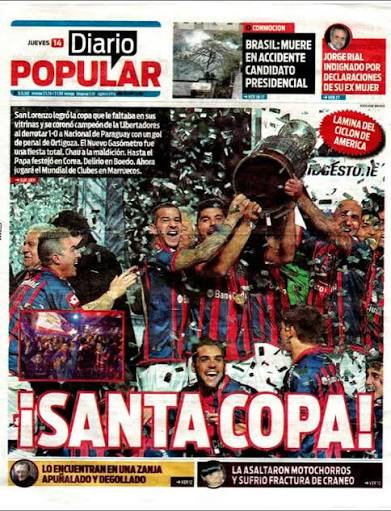 comunidadcuerva's tweet photo. 🗞️Un 13 de Agosto de 2014 #SanLorenzo alzaba por primera vez la #Libertadores y así lo reflejaban algunos diarios el día después. 🔵🏆🔴 https://t.co/NSN0JRLoTa