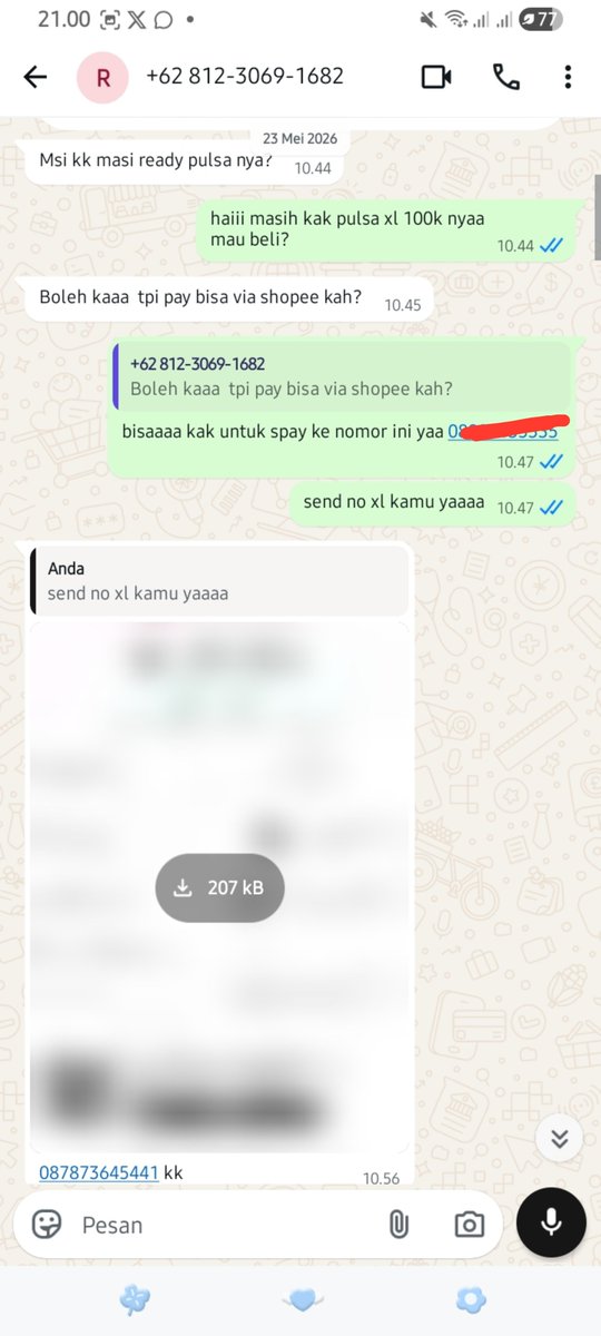 xcaberry's tweet photo. ya Allah aku 3 kali transaksi sama dia dari bulan mei, baru sadar sekarang ketipu TOTAL 300K 😭😭 #zonauang

biasanya aku tipe yang cek dan waspada bahkan sampai cek berhari2 beneran amanah apa ga, tapi 3 kali ini aku ga tau kayak bodoh bgt 😭

hati-hati penipu +62 812-3069-1682 https://t.co/G50RFTdEH5