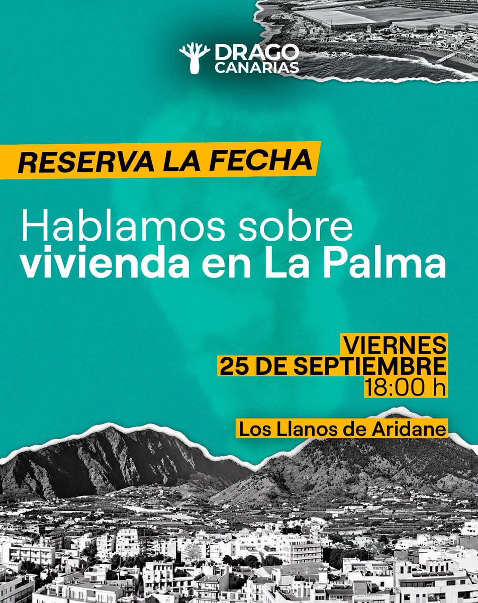 drago_canarias's tweet photo. Apunta, apunta 📝 El viernes 25 de septiembre tienes plan en La Palma.

Nos vemos en Los Llanos para debatir con expertos y profesionales sobre el problema de la vivienda en la Isla.

ℹ️ En las próximas semanas más info. https://t.co/KsdAPwPR1y