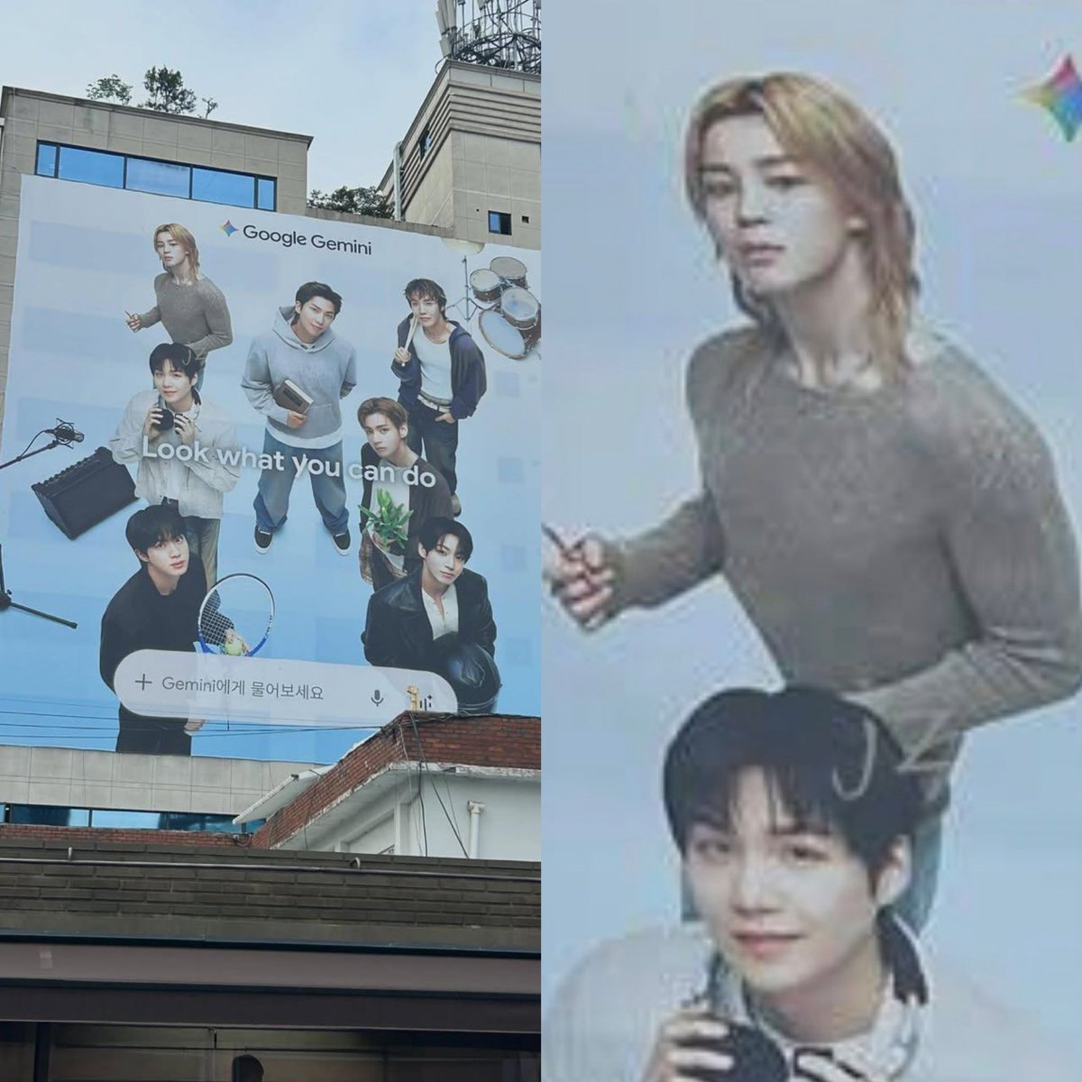 cocojm_0t7's tweet photo. .@GeminiApp .@Google Did anyone actually review this before approving it? Jimin’s body proportions are completely warped and unnatural. This is an official campaign displayed on a massive billboard….how did this even get approved?? This is seriously disappointing. PLEASE DO BETTER.