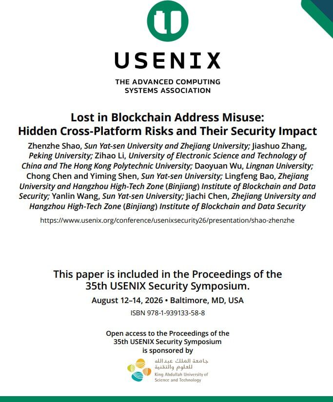 Cointelegraph's tweet photo. 🚨 UPDATE: A USENIX study found 65,340 abusive crypto addresses tied to $574.8M in losses on Ethereum and BNB Chain.

Researchers extracted 16.3M+ private keys from 63,004 GitHub repositories. https://t.co/Yyje5kYStb