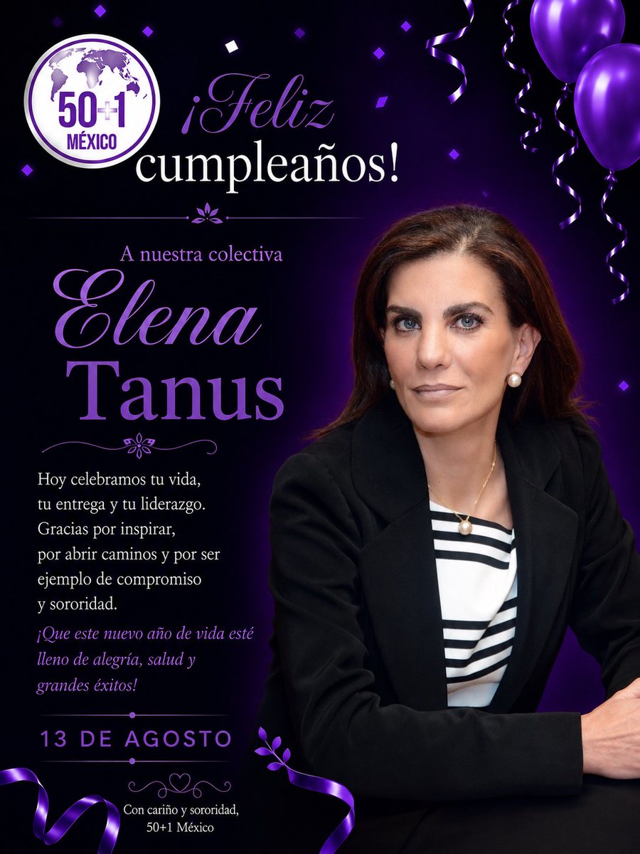 50mas1mexico's tweet photo. 💜 ¡Muchas felicidades a nuestra querida colectiva @elenatanus !
Deseamos que este nuevo año esté lleno de salud, alegría, éxitos y grandes motivos para celebrar. 🎉✨
¡Feliz cumpleaños, Elena! 💜
@50mas1Libanesas
@nenaorantes
@trurin https://t.co/I1iGCjpggH