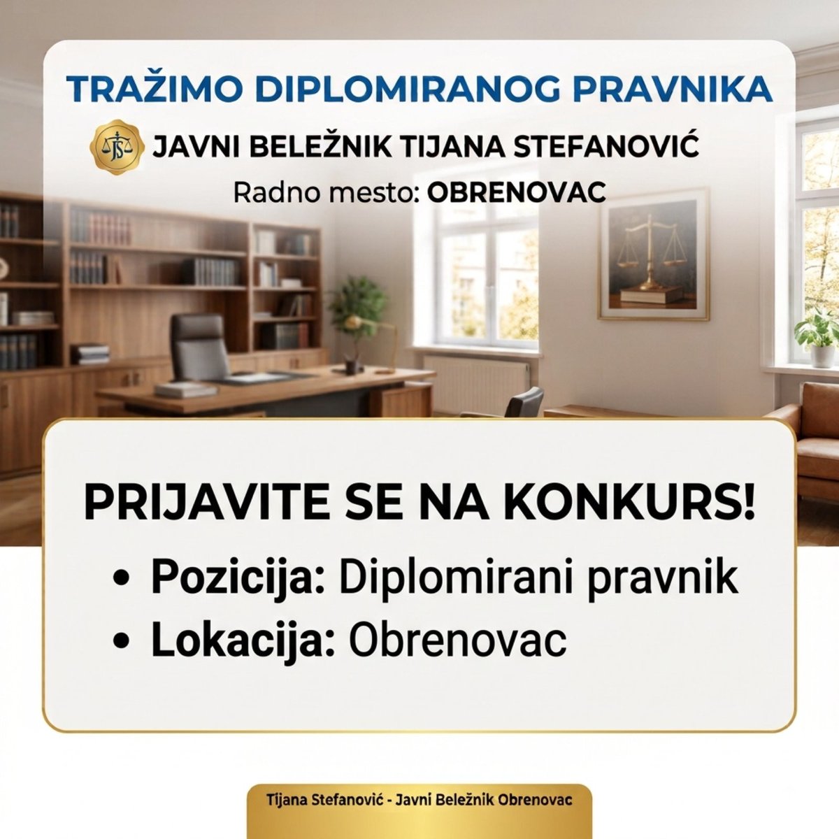 PosloviR's tweet photo. Javni beleznik Tijana Stefanovic 📌

Diplomirani pravnik (m/ž) ✅
Obrenovac 📍

Više informacija o poziciji: https://t.co/waa3pq7ibl

#posao #diplomiranipravnik #obrenovac #javnibeleznik #poslovi #zapošljavanje #srbija #poslovirs https://t.co/mVLDbDNBLz