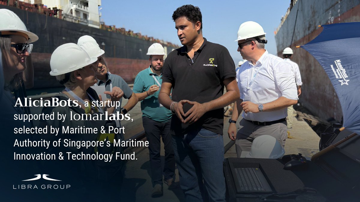 thelibragroup's tweet photo. AliciaBots, a startup supported by lomarlabs, was selected by the Maritime &amp; Port Authority of Singapore's Maritime Innovation &amp; Tech Fund, enabling it to develop &amp; trial its in-water robotic hull inspection and cleaning solutions in the Port of Singapore. https://t.co/qUQiQIegby https://t.co/W1x57duLvT