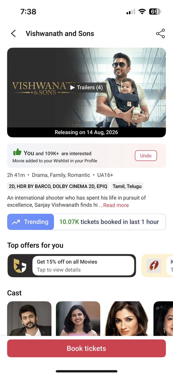 satharjavid's tweet photo. #VishwanathAndSons - 10K+ trending started on BMS🔥🔥 Next few hours could push it to 15K–20K! Excellent rise in the final hours🔥👍🏻
Today’s final numbers will be around 200K 🔥🔥
#VASfromTomorrow
@Suriya_offl @vamsi84 @SitharaEnts @PrimarkProd @lingasamy21 https://t.co/Wd4ZBmeFLp