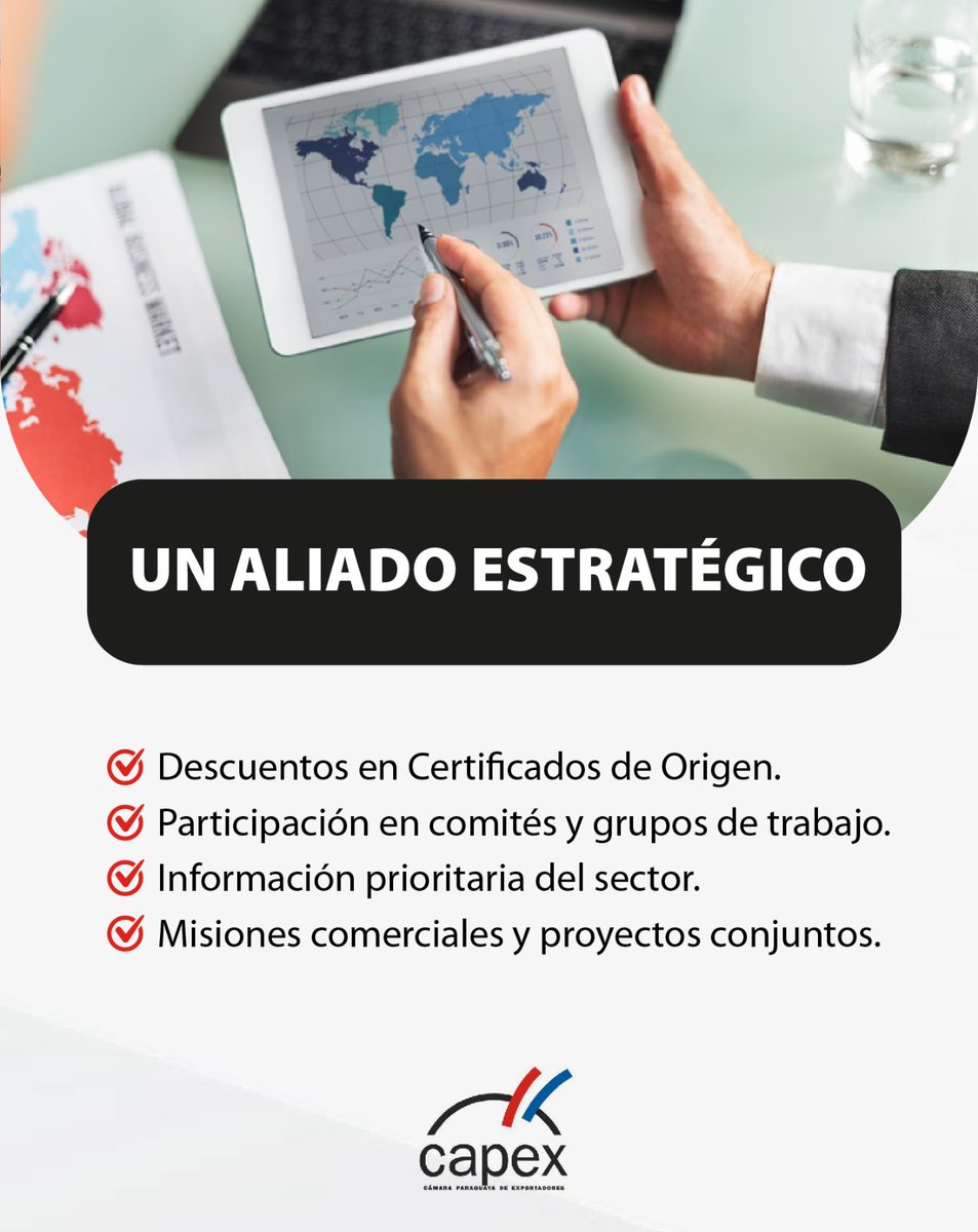 Capexpy's tweet photo. Exportar es crecer, pero hacerlo acompañado marca la diferencia.En CAPEX trabajamos para representar, apoyar y fortalecer a las empresas exportadoras mediante servicios, información estratégicay espacios de articulación que contribuyen al desarrollodel comercio exterior paraguayo https://t.co/1mhoALrUAT