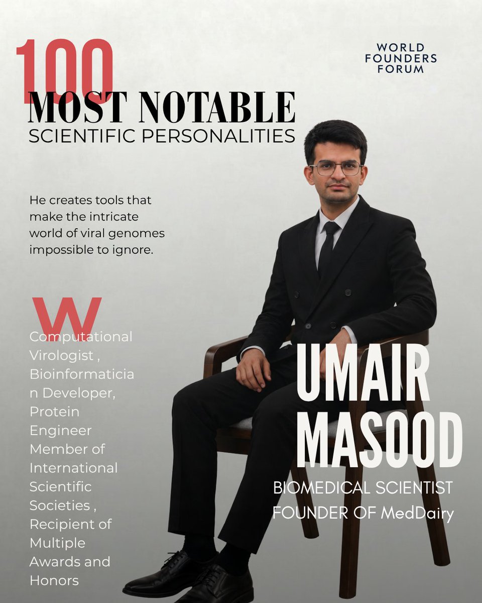 WorldFoundersF's tweet photo. 263 viruses mapped.
612M+ research papers.
18 platforms. Free for everyone.
Umair Masood Awan built Mediary to give students and clinicians worldwide access to biomedical knowledge that used to take years to find.
Computational virology. Bioinformatics. Built for humanity. https://t.co/yuPpBAl6Zi