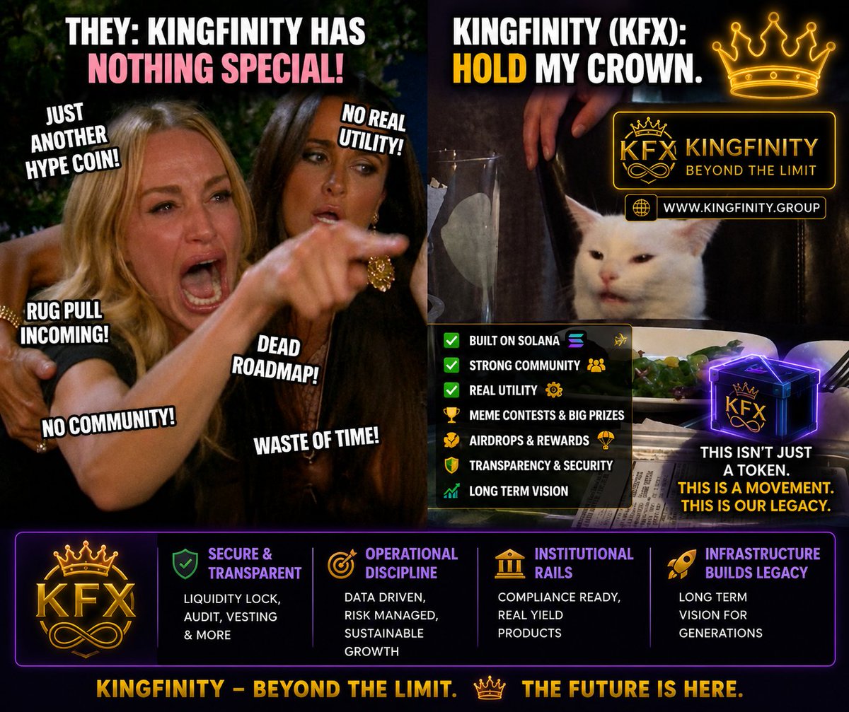 Kamalkant284's tweet photo. They said “just another hype coin.”
Kingfinity said: hold my crown. 👑
Built around $KFX, Solana, community, crypto utility, transparency & long-term vision — not just short-term hype.
@Kingfinity — Beyond the Limit. ♾️
#KINGFINITY #KFX #KFXMeme #Solana #Crypto #Web3 #Crypto https://t.co/InjxbdC3bY