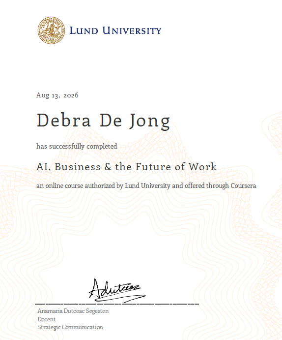 tiptoppr's tweet photo. Earned another certificate from Lund University, this time for completing the course AI, business &amp; the future of work. https://t.co/1DXnumpkWb